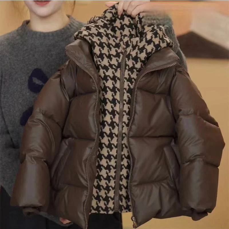 2025冬季女童棉服新款加厚儿童棉衣男童PU保暖洋气外套假两件棉袄