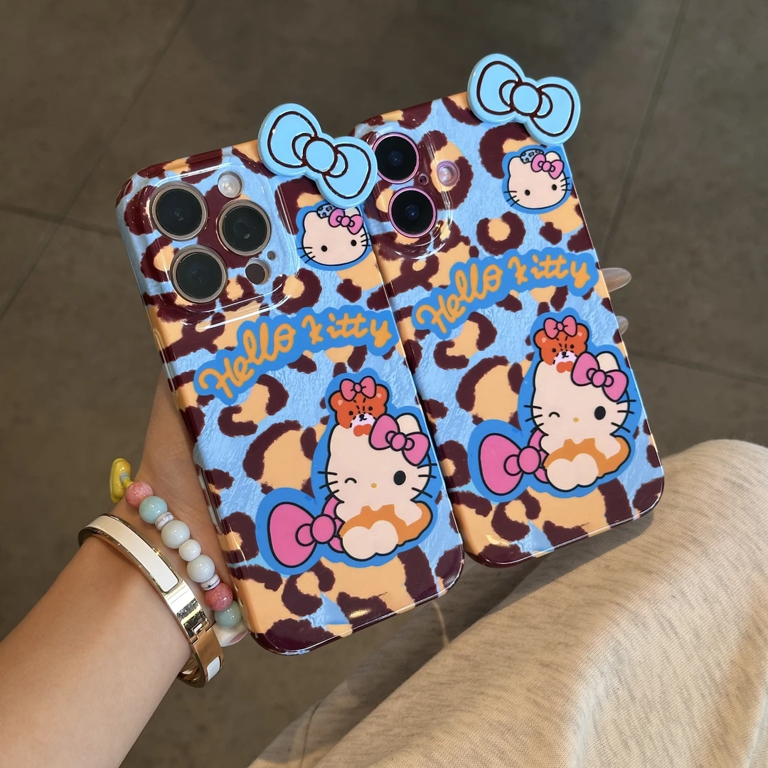 BANCA雾蓝豹纹kitty贴件适用苹果17手机壳华为P70vivo小米15oppo