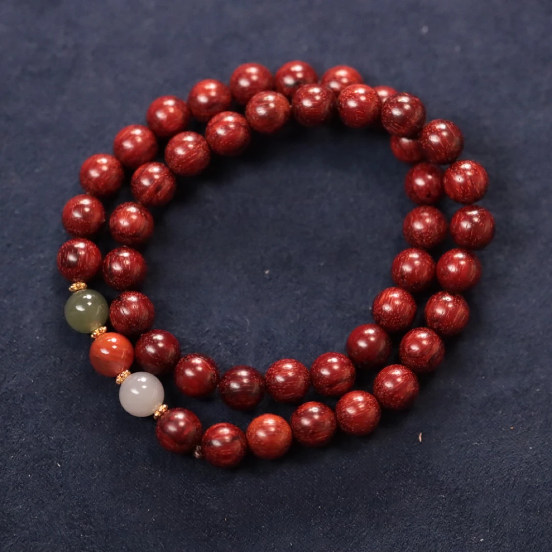 印度小叶紫檀8mm双圈【晴水料 南红 烟灰紫】木带宝