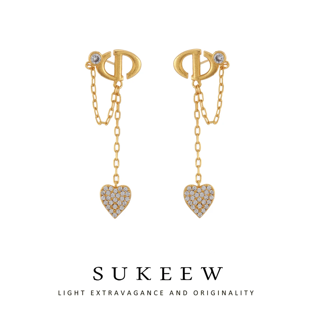 SUKEEW/酥可 铜合金合成锆石耳饰 字母爱心流苏气质耳环-248201