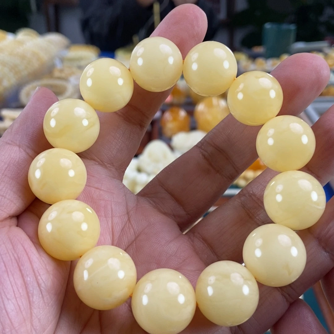 琥珀未镶嵌珠宝奇石18浓蜡同料串44.5