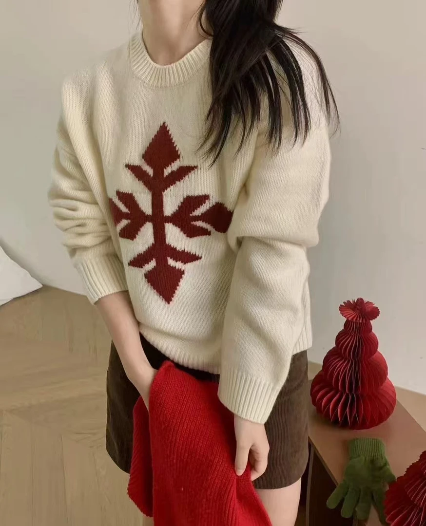 GMY001 厚款女冬季甜美清新拼接毛针织衫针织衫复古上衣套头