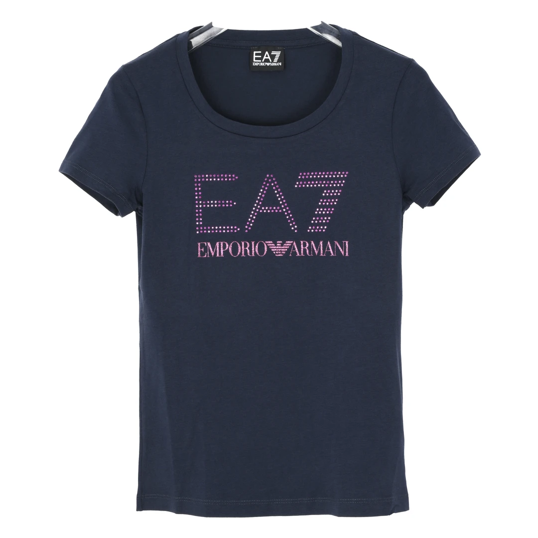EMPORIO ARMANI EA7 烫钻字母印花女士圆领短袖T恤6XTT85 TJ12Z