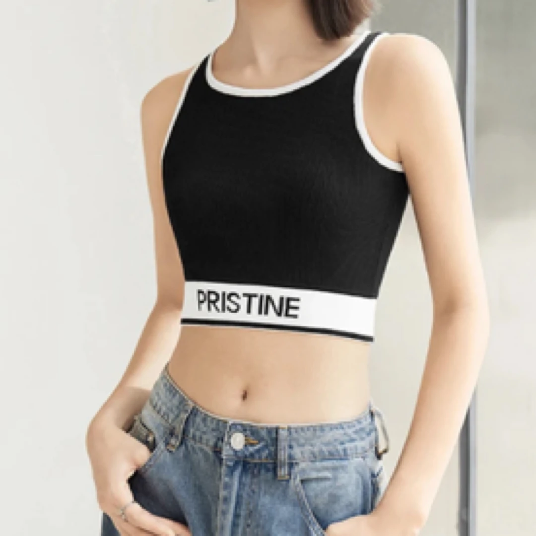 字母撞色运动针织无袖背心女夏季外穿内搭显瘦短款上衣