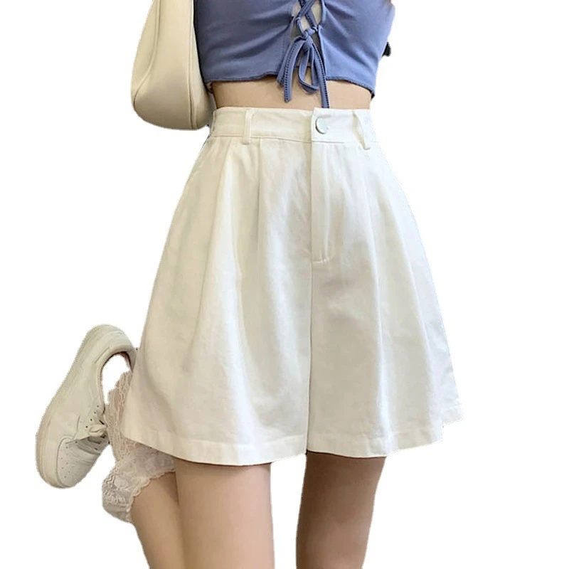 宽松夏季外穿显瘦高腰新款休闲裤阔腿短裤2023韩版女西装雪纺a字