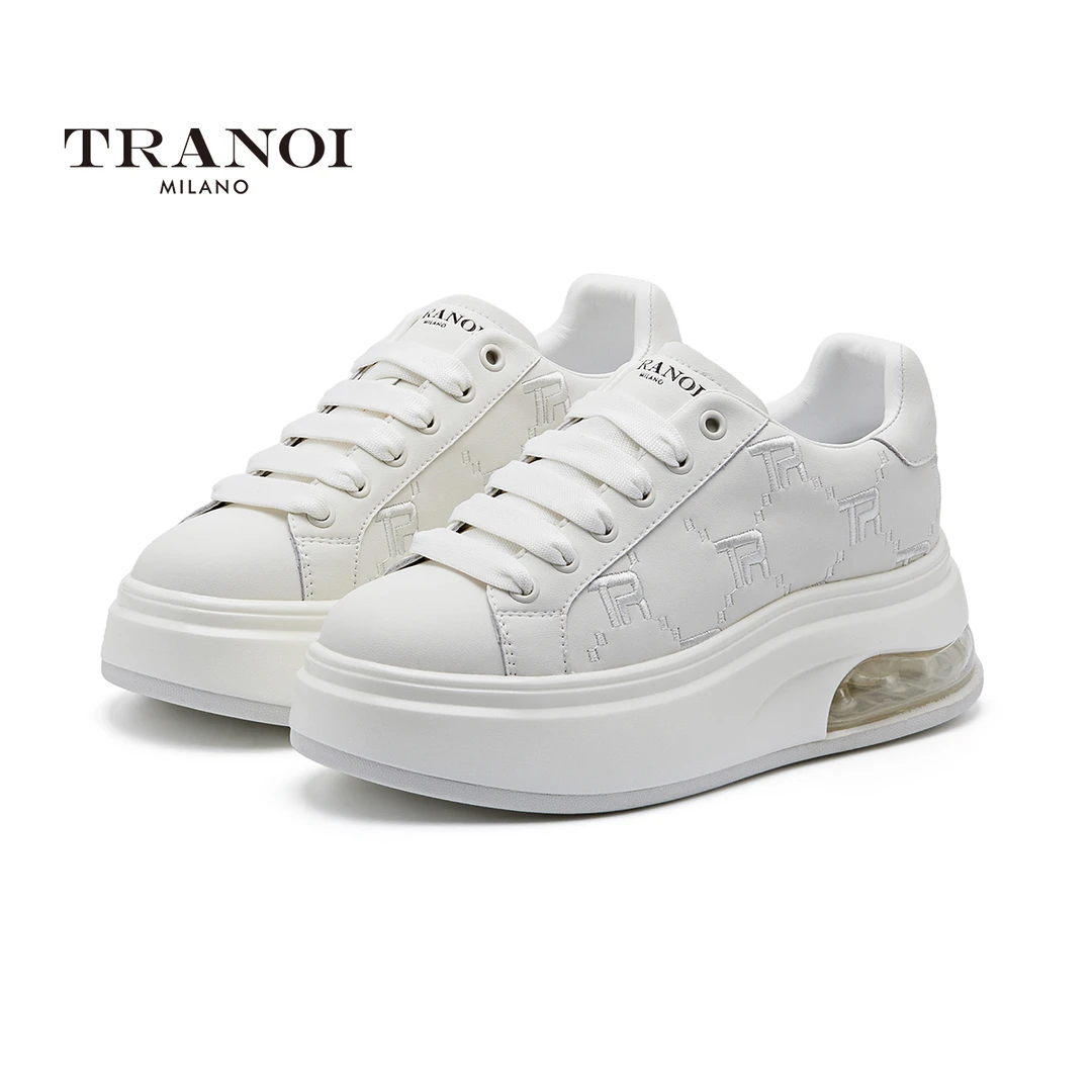 TRANOI/特诺伊6cm增高厚底白色时尚百搭夏季小白鞋系带增高情侣鞋