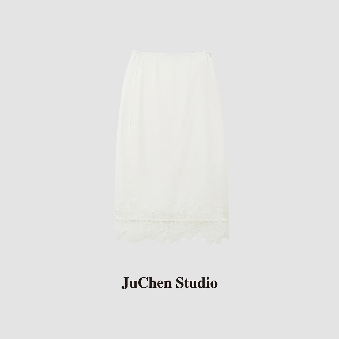 “维纳斯裙摆”浪漫蕾丝花边天丝亚麻直身松紧腰半身裙 SS044259