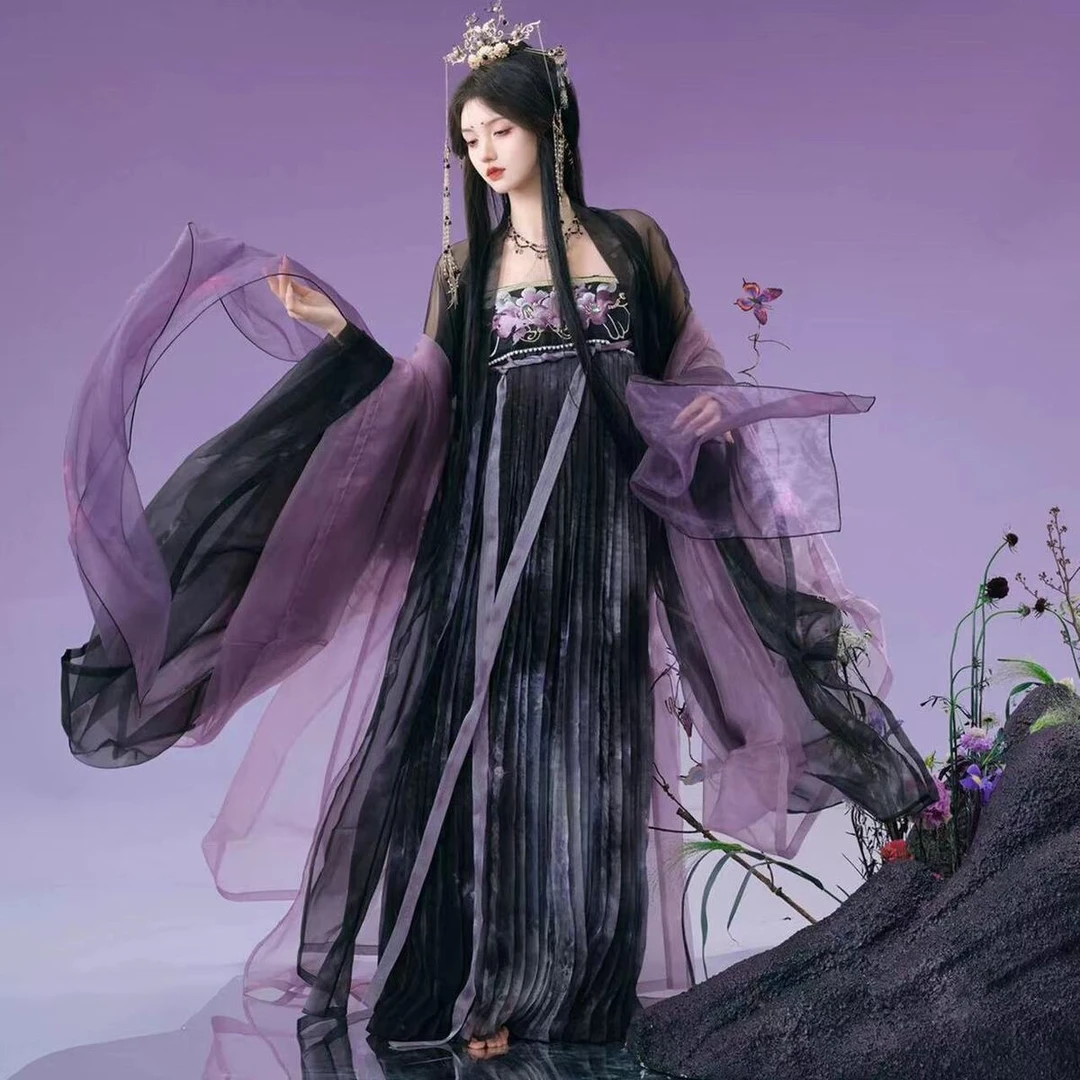 【黑山茶】唐制汉服国风大典走秀款双生山茶绣花大袖重工刺绣春秋