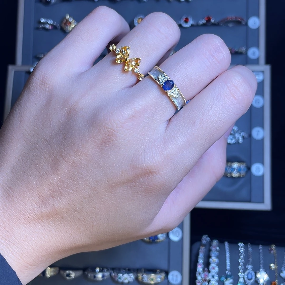 蓝宝石戒指银S925镶嵌拍五份