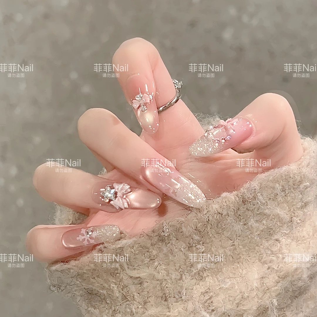 【雪绒糖霜】秋冬美拉德猫眼蝴蝶结可拆卸穿戴甲十片装