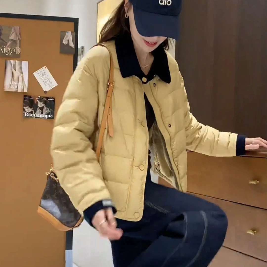 翻领复古撞色拼接棉衣2025秋冬新款时尚保暖休闲减龄百搭棉服外套