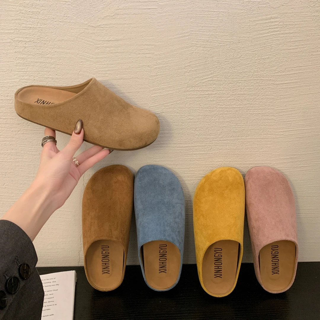 XHY【勃肯半拖】平跟低跟包头拖日常拖鞋ins复古方头防滑韩版包头