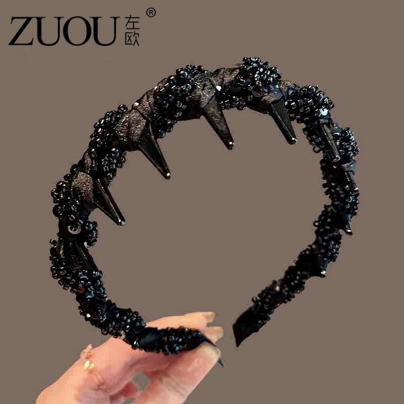 巴黎王妃发箍高颅顶轻奢带齿头箍高级感时尚洋气手工串珠发捆头饰