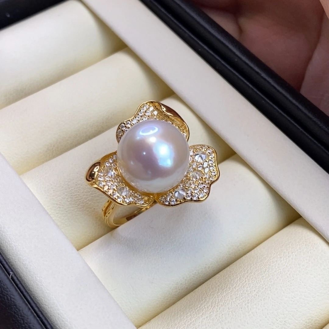 戒指银S925镀金镶嵌淡水珍珠特价微瑕