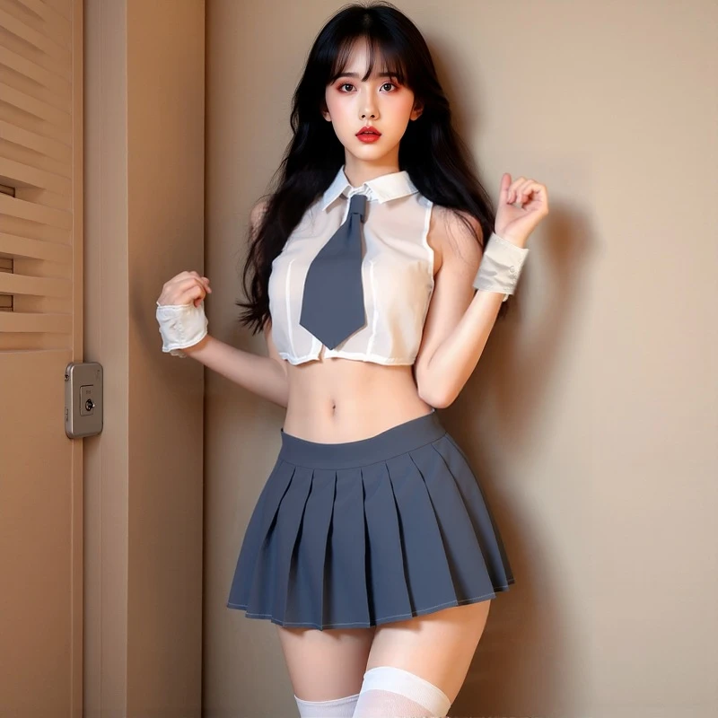 长夜成熟漫漫白色内衣纯爱学妹分体制服学院JK短裙女套装夏季性感