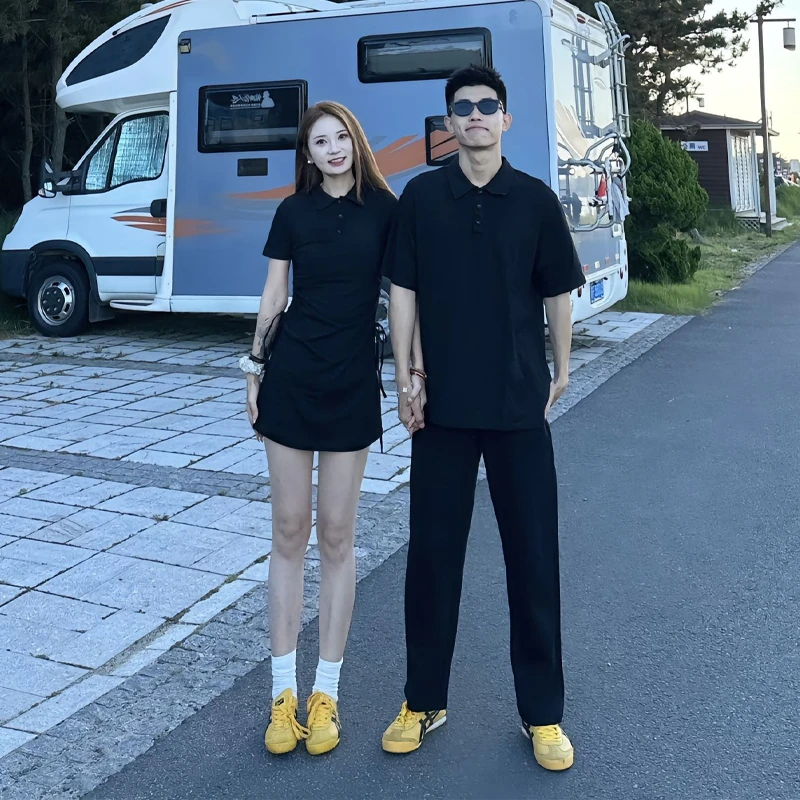 黑色正肩Polo衫短袖男夏季翻领重磅t恤美式潮牌情侣cleanfit半袖