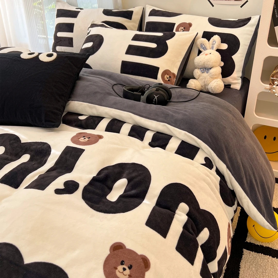 冬季双面牛奶珊瑚绒床上四件套加厚加绒被套法兰绒床单三件套床品