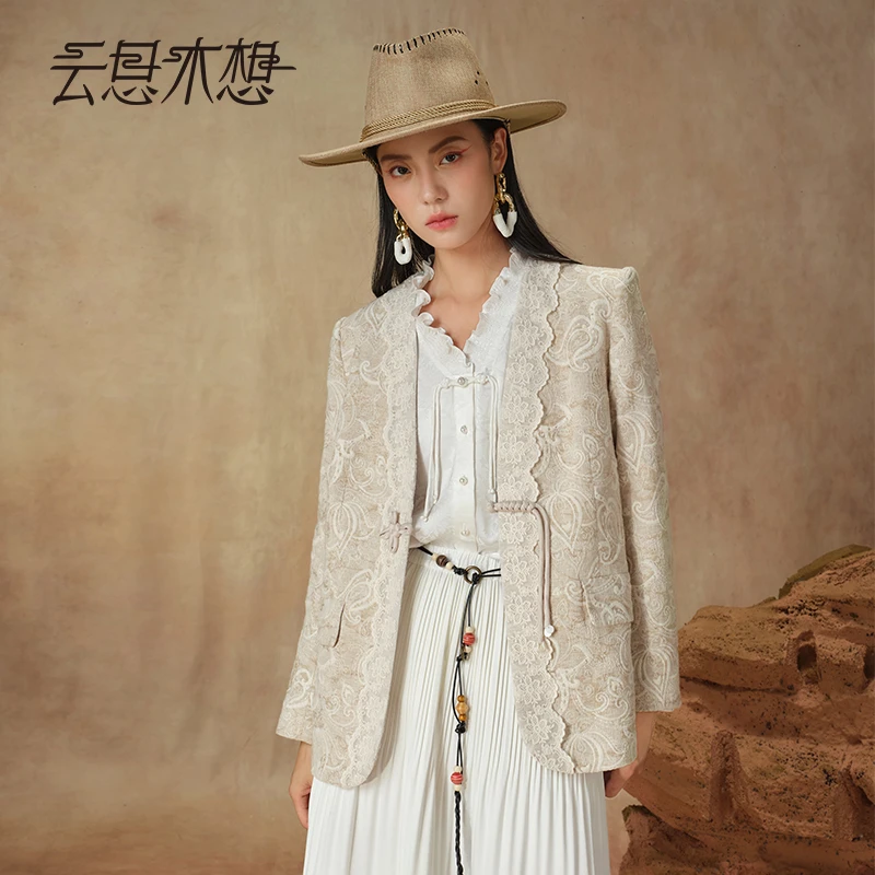 Ysimo-X云思木想 露华浓浓 蕾丝花边提花绣花亚麻棉时尚西装13651