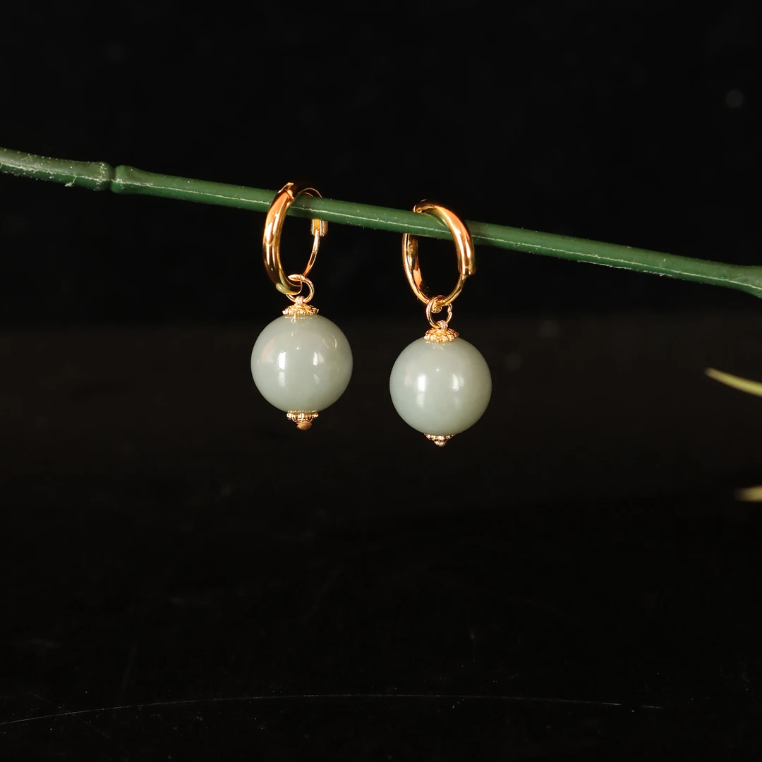 『乐小福』且末蓝12mmS925银和田玉耳饰