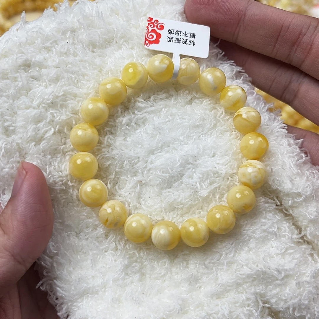蜜蜡未镶嵌手串浓白花圆珠手串10.5mm