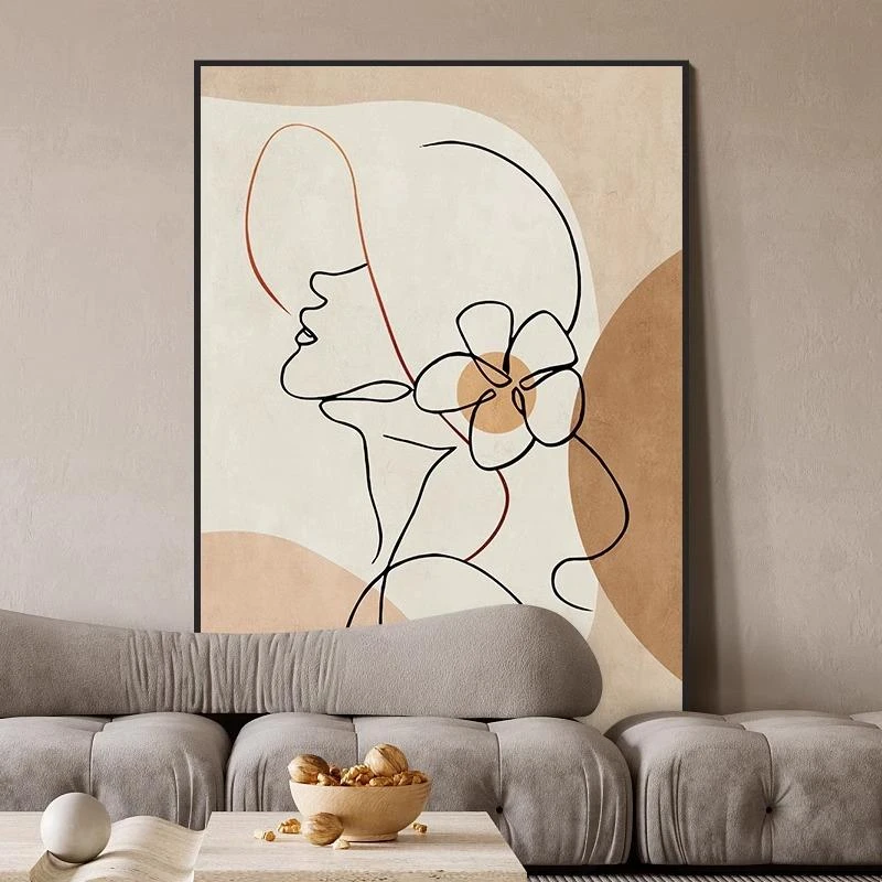 原木奶油风客厅沙发背景墙装饰画抽象人物玄关挂画大尺寸落地壁画