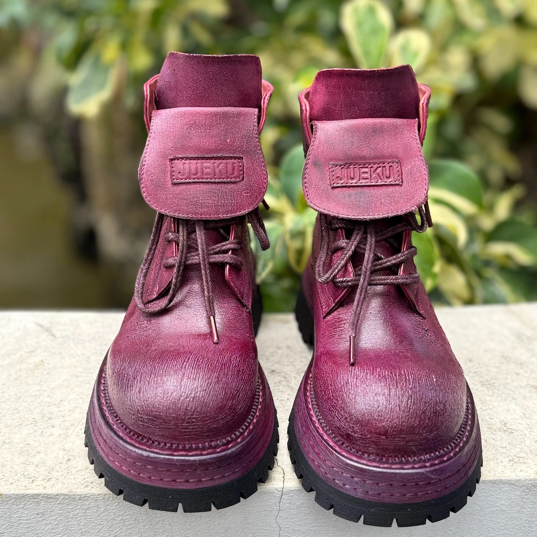 力SF原创纯手工女鞋意大利复古水洗马皮百搭火龙果马丁靴男女同款