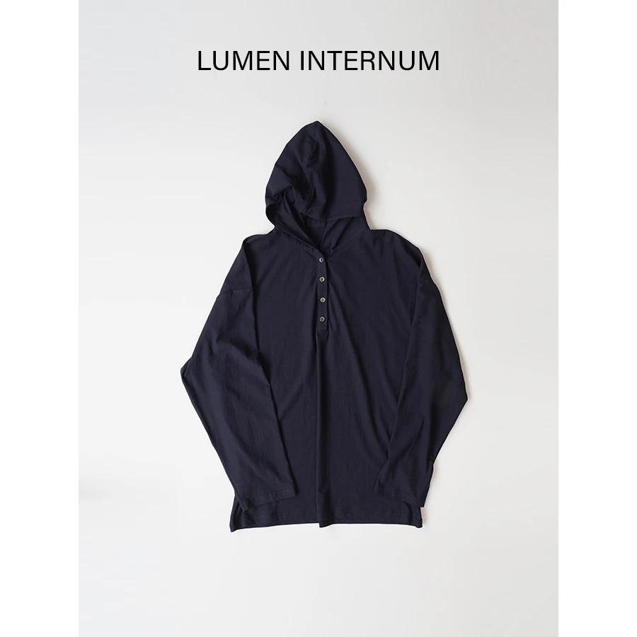 ROOMISAN25SS/【日系定染棉纱连帽亨利领长袖T恤】25273