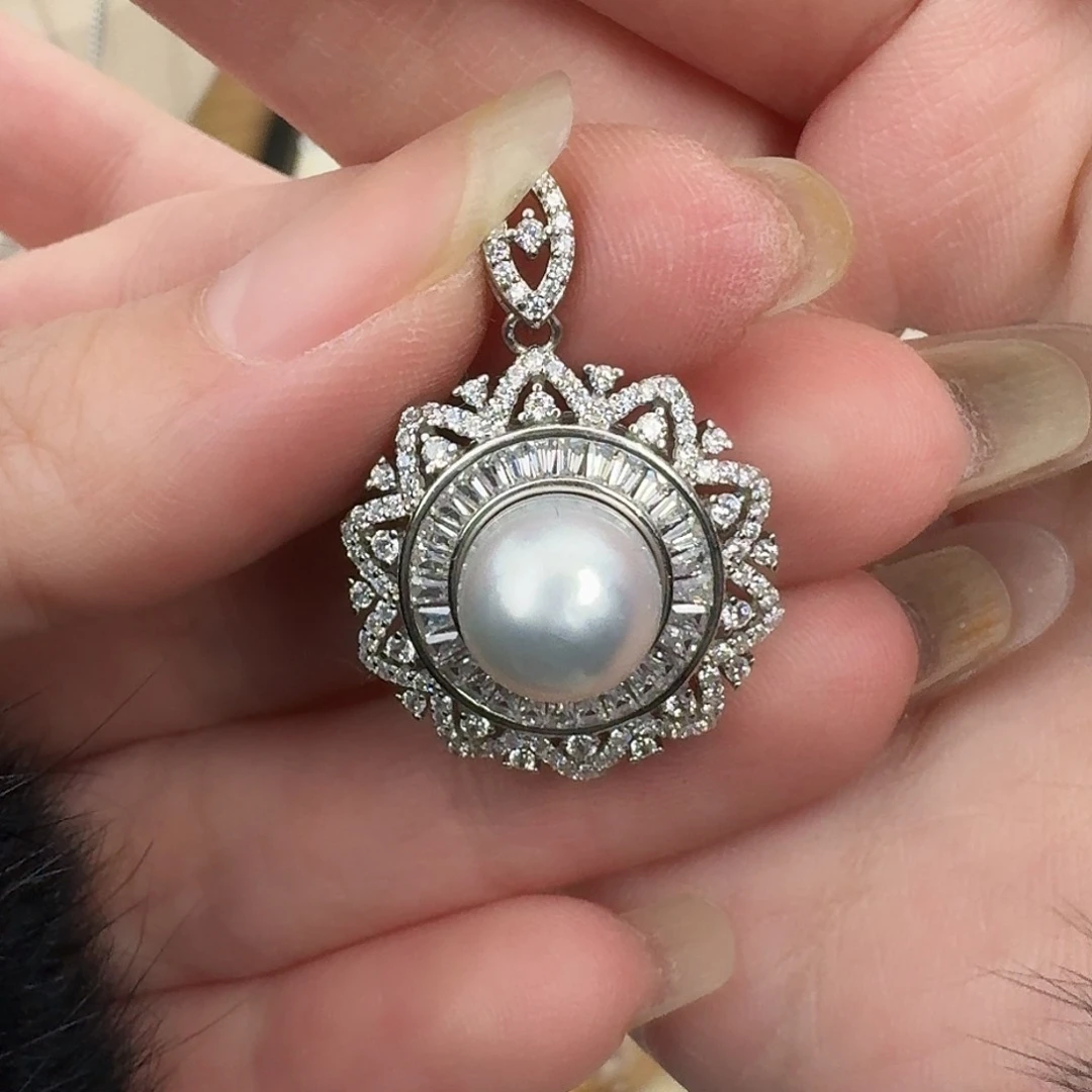 海水珍珠颈饰银S925镶嵌澳白吊坠