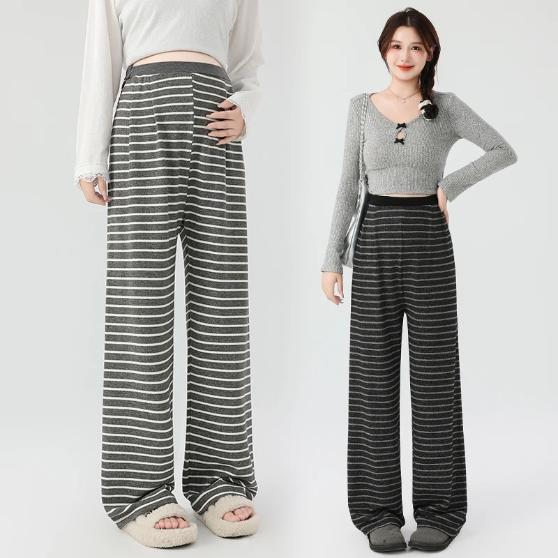 孕妇装裤子秋季外穿条纹慵懒休闲裤2025新款直筒阔腿长裤