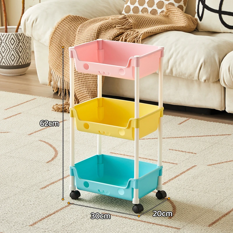 3层马卡龙置物架收纳储物架移动推车儿童带轮子可移动卧室客厅厨B