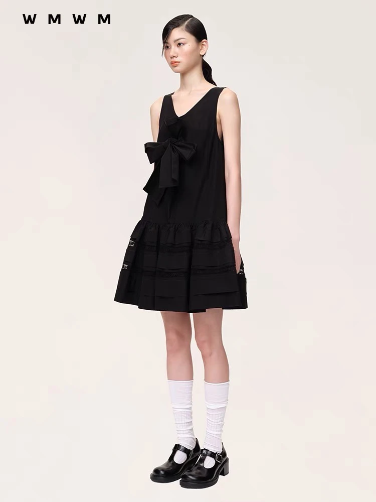 WMWM蕾丝拼接裙摆系带连衣裙