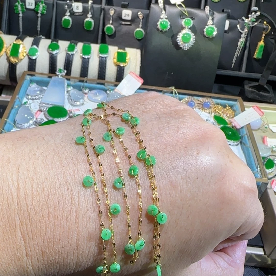 翡翠18K金镶嵌颈饰满天星45cm