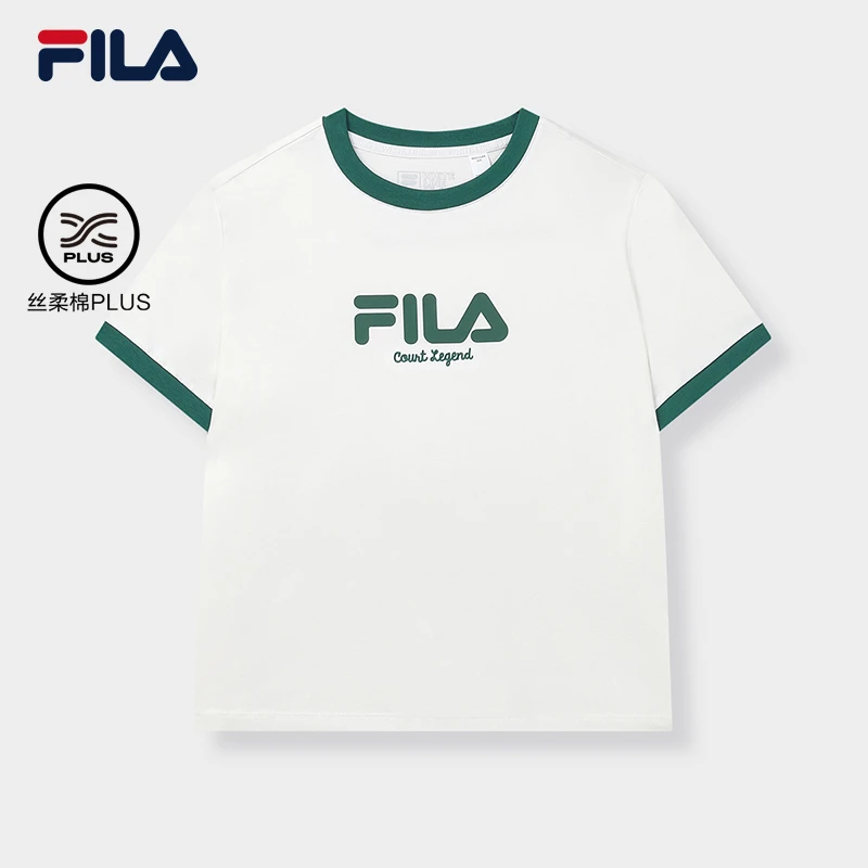 网球小短T斐乐纯棉圆领女上衣撞色修身运动短袖T恤衫F11W339105F