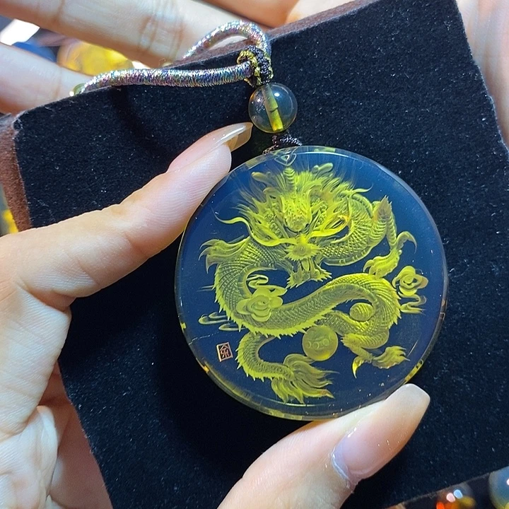 蓝珀未镶嵌珠宝奇石墨西哥蓝珀龙牌