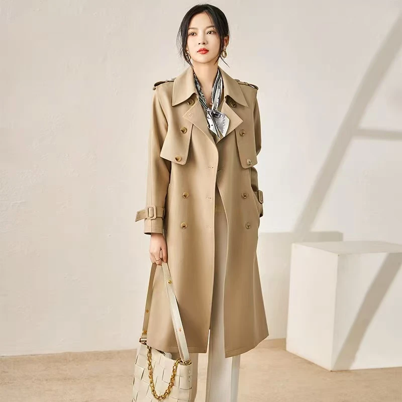 蔻派8822气质百搭宽松收腰通勤显瘦系带中长风衣外套