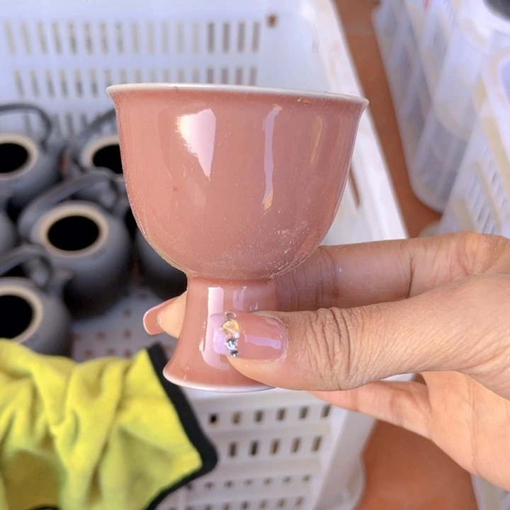 微瑕豇豆红高足杯