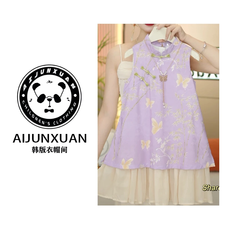 【专属定制】2025韩版女童夏装假两件民族风裙国风新中式旗袍连衣裙