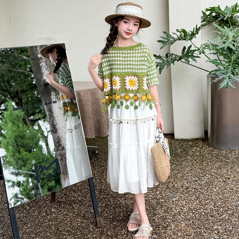 女童夏季裙子2025洋气儿童装夏装超好看公主裙大童短袖长裙两件套