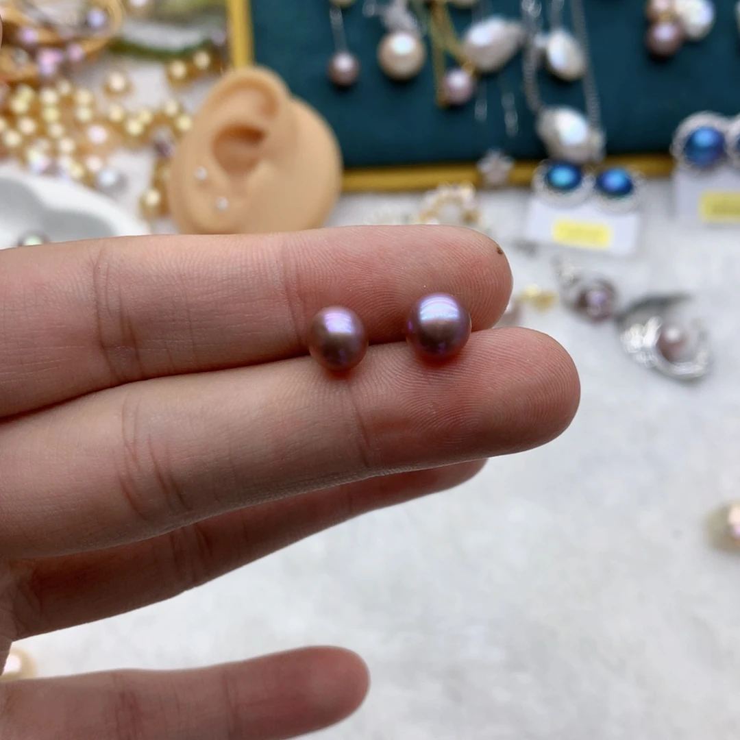 淡水珍珠银S925镶嵌耳饰