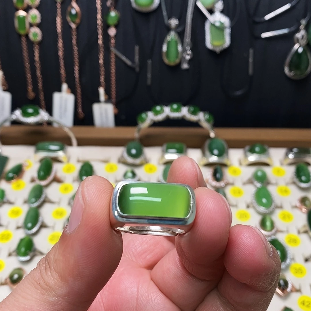 和田玉（碧玉）银S925镶嵌戒指