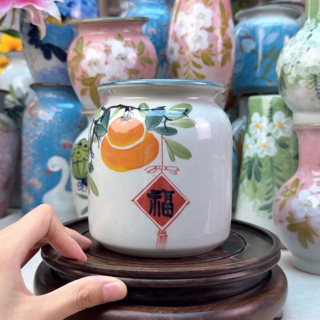 景德镇纯手绘陶瓷花瓶无孔