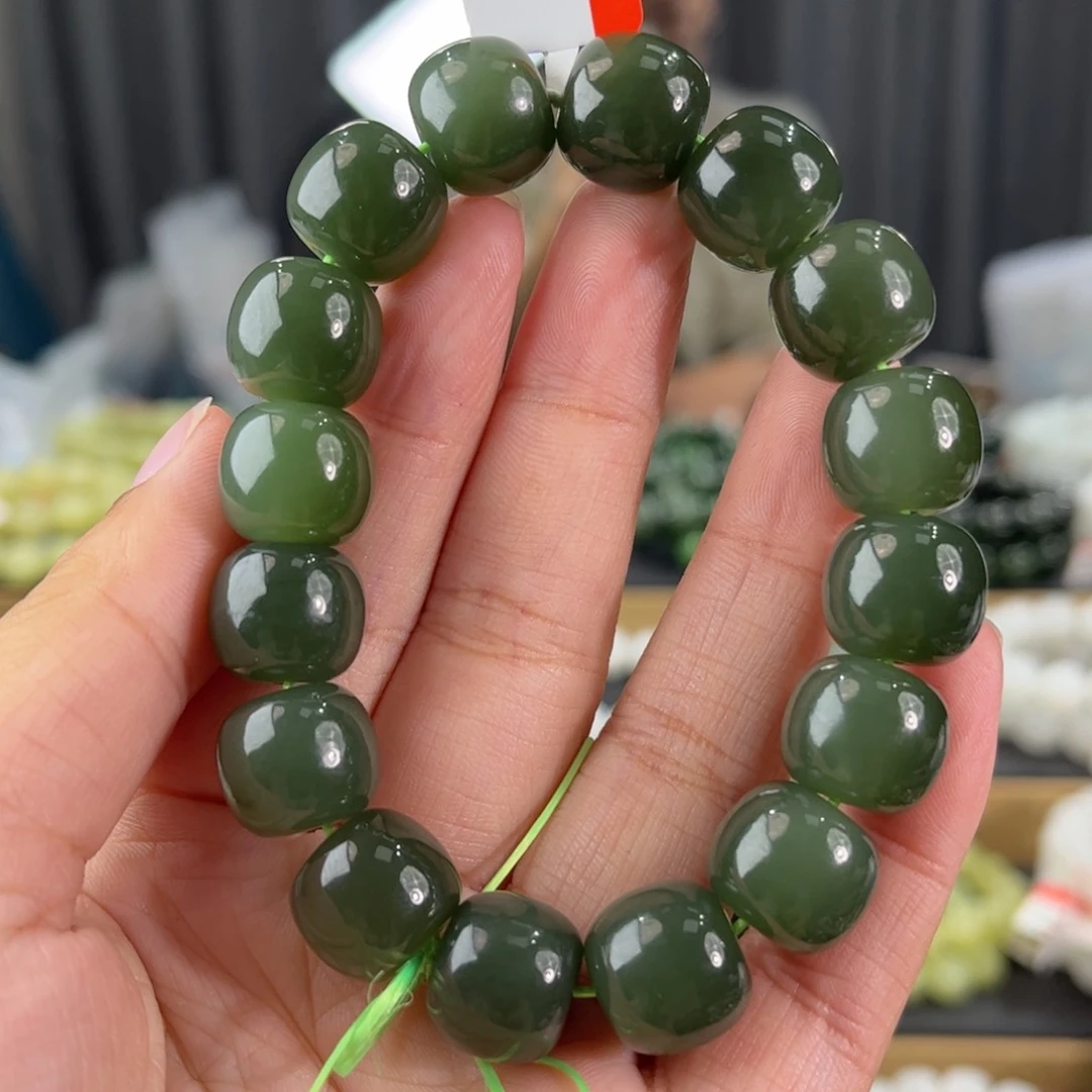 手链未镶嵌和田玉青海料冰湖水绿卡14老型珠