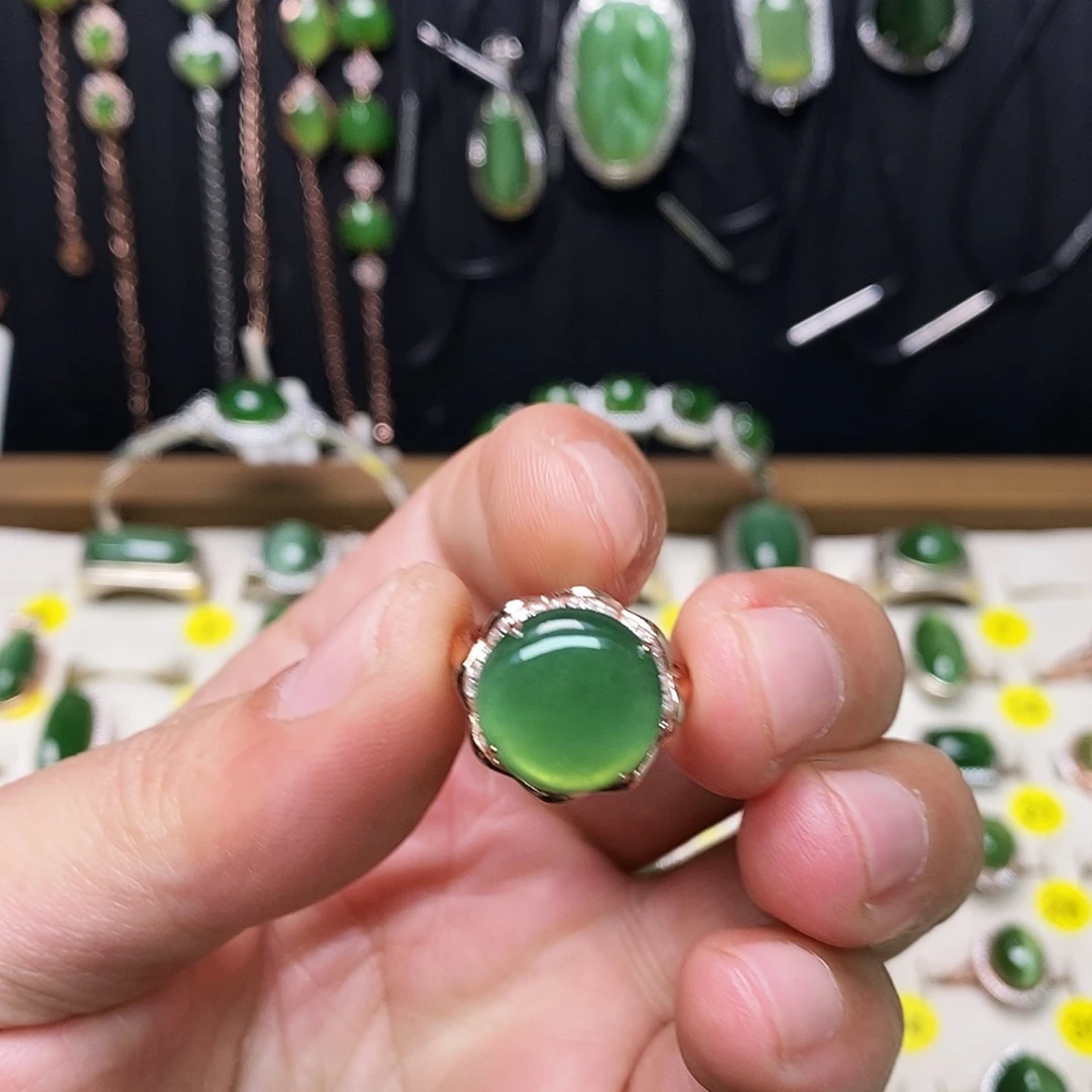和田玉（碧玉）银S925镶嵌戒指