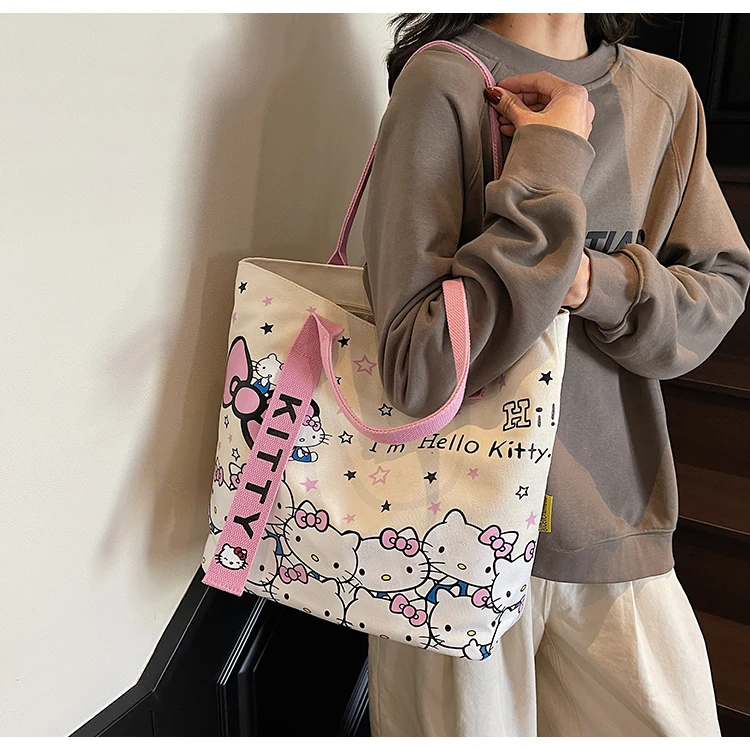 【大容量】日系卡通kt猫帆布包女2025新款休闲单肩包大容量妈咪包外