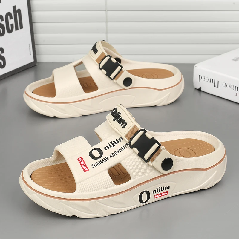 新款潮流夏季透气凉鞋男外穿防臭情侣户外沙滩鞋增高凉拖鞋男款