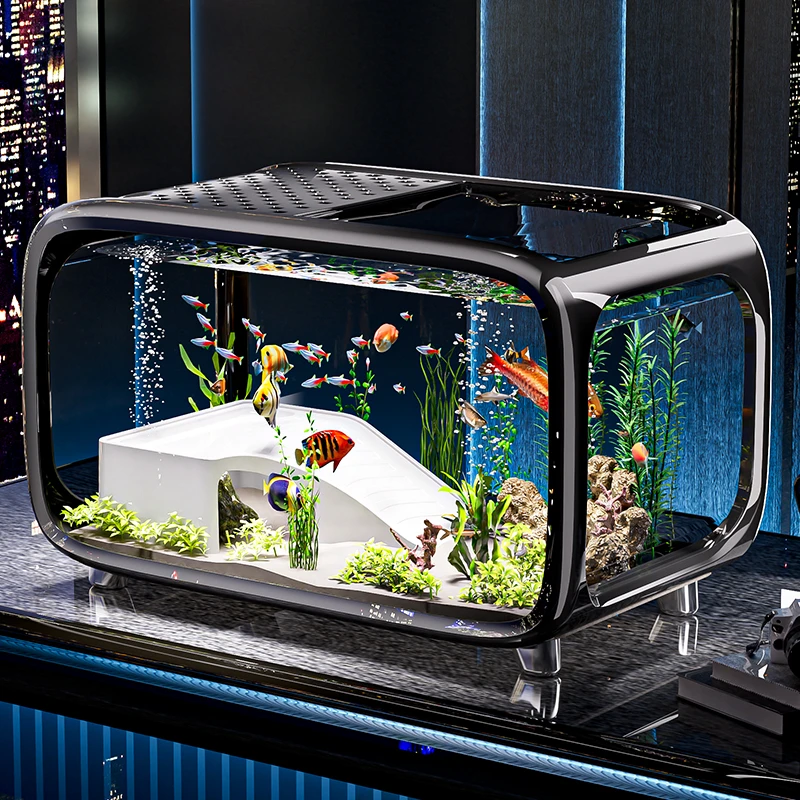 锦绣百年鱼缸收纳盒生态造景缸25年家用养金鱼乌龟缸小型客厅高透