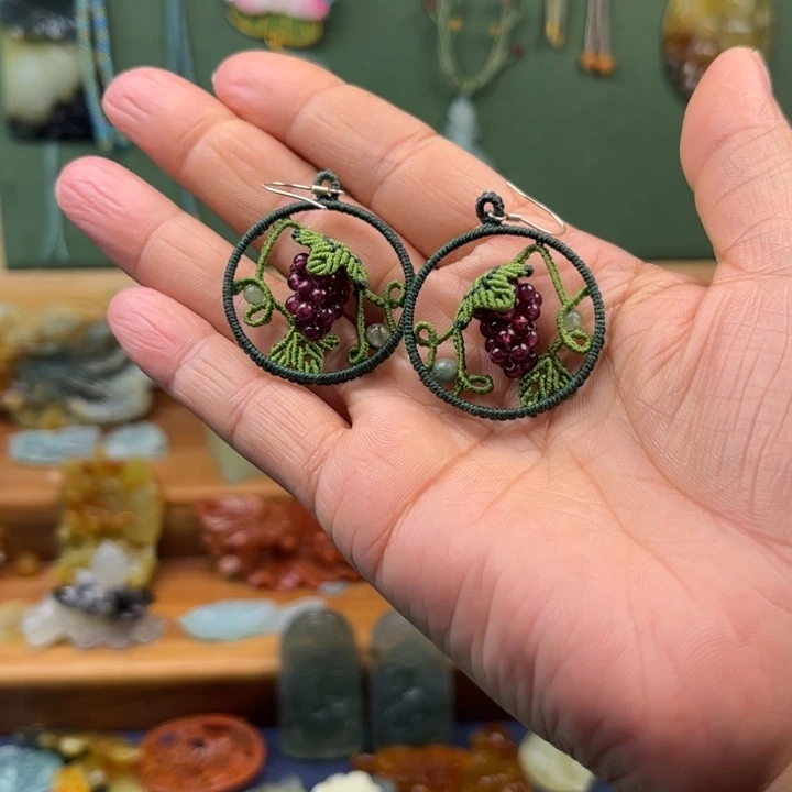 蛇纹石玉合金耳环