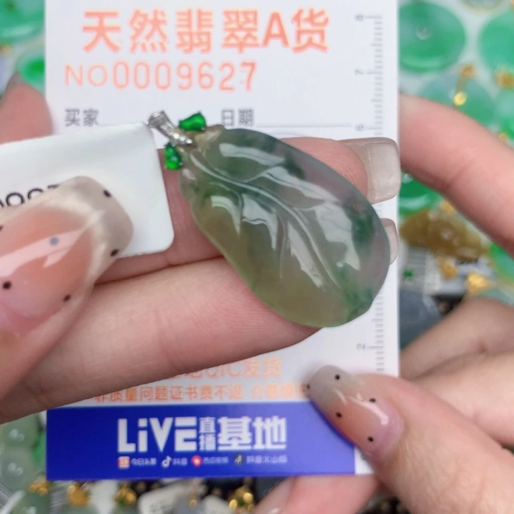 翡翠18K金镶嵌颈饰叶子