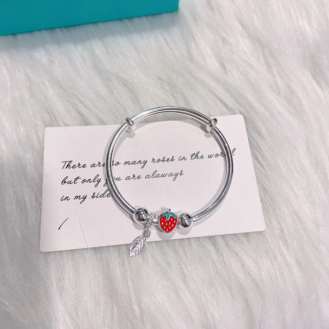足银银制品 足银999莓有烦恼可爱大童手镯6-13岁百搭珐琅彩手镯