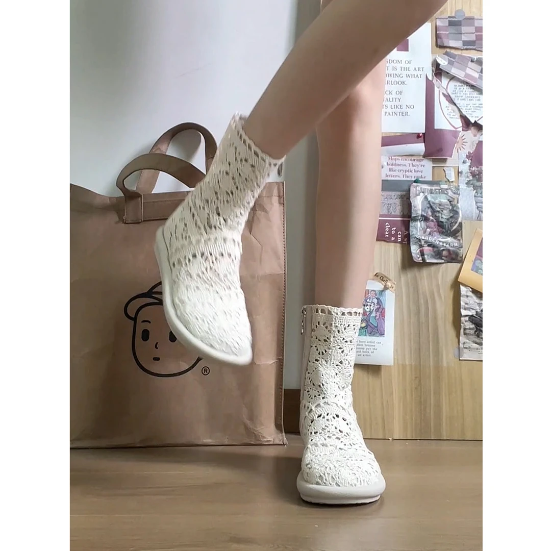 「妙侣」盛夏漫漫~夏季透气镂空复古长靴侧拉链罗马凉鞋短靴网靴